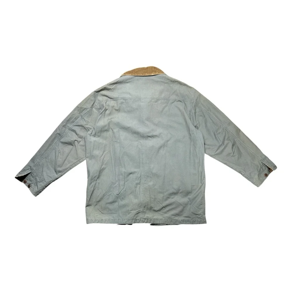 LL Bean Jacket Mens XL Green Canvas Barn Chore Coat Corduroy Cuffs Lined Faded - Picture 3 of 13